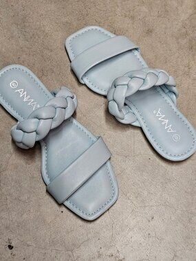 Braided Strap Light Blue Square-Toe Womens Sandals